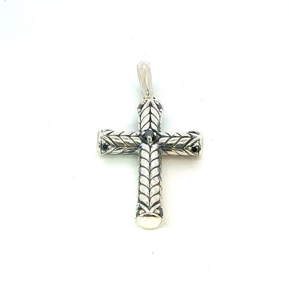 David Yurman Black Diamond Cross Pendant Sterling Silver Estate DY656 - Picture 5 of 7